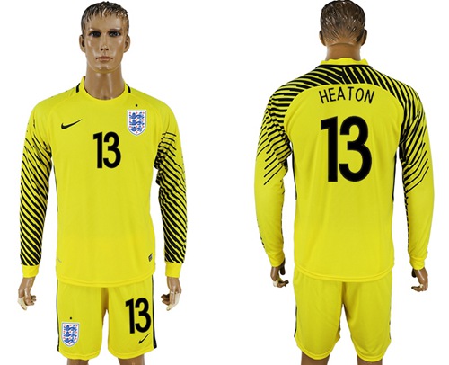 England #13 Heaton Yellow Long Sleeves Goalkeeper Soccer Country Jersey - Click Image to Close
